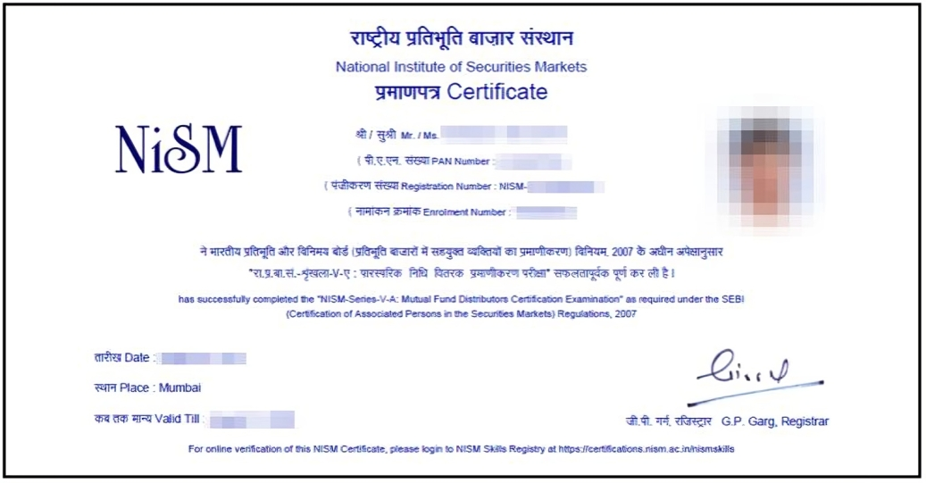 NISM Series V-A Certificate