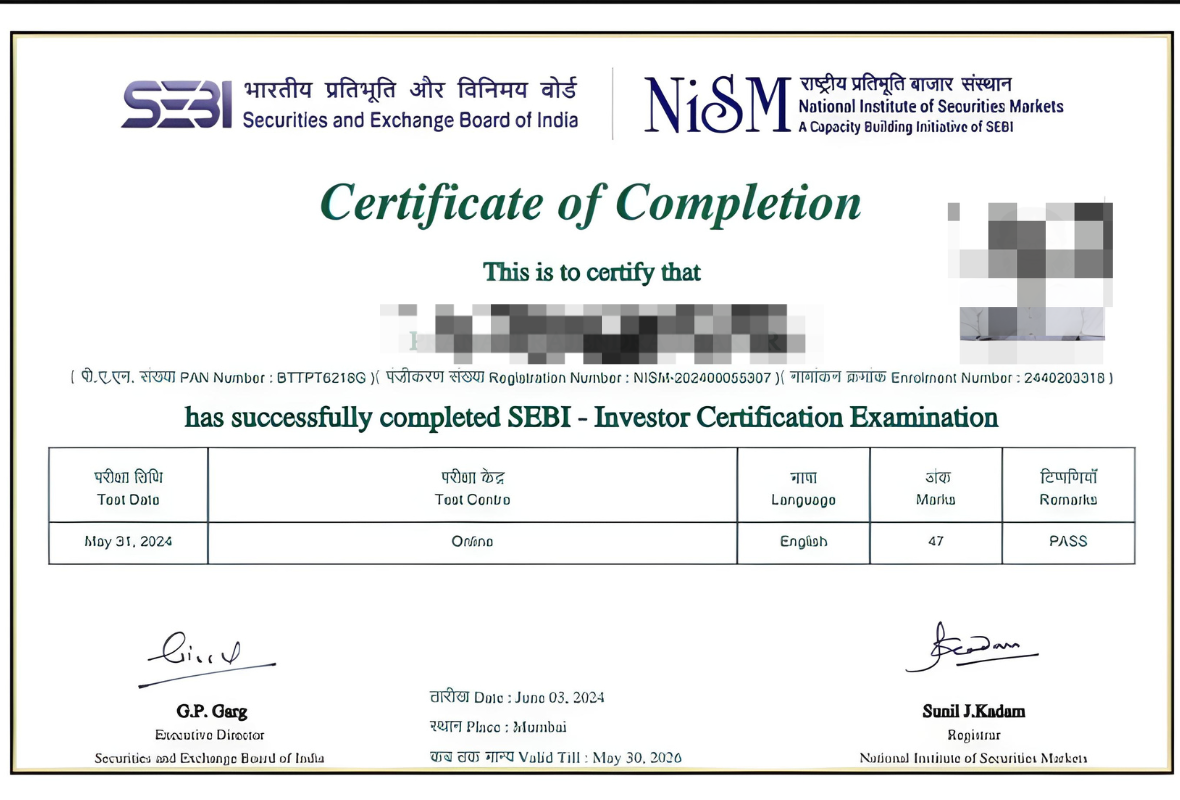 SEBI Investor Certificate